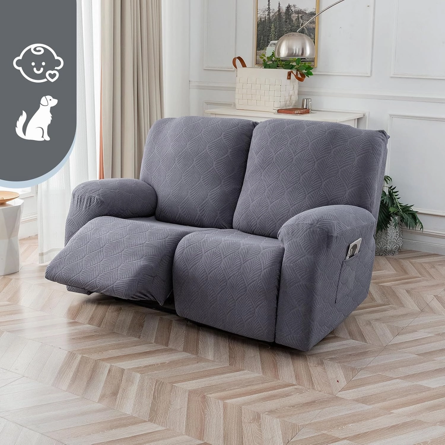 100% Waterproof Recliner Loveseat Cover, 2 Pieces Stretch Recliner Sofa Slipcovers Washable Couch Cover Furniture Covers for Pets, Dogs, Kids (Dark Gray, 2 Seater)