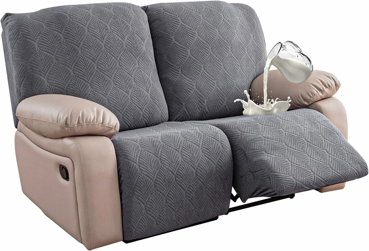 100% Waterproof Recliner Loveseat Cover, 2 Pieces Stretch Recliner Sofa Slipcovers Washable Couch Cover Furniture Covers for Pets, Dogs, Kids (Dark Gray, 2 Seater)