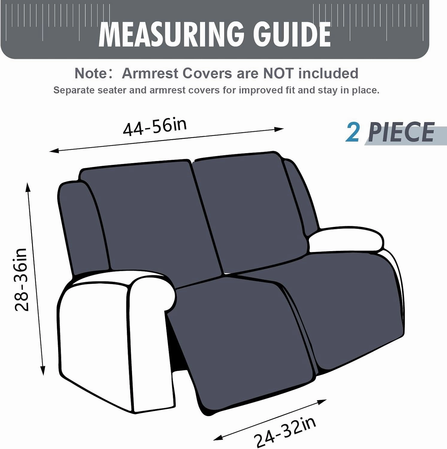 100% Waterproof Recliner Loveseat Cover, 2 Pieces Stretch Recliner Sofa Slipcovers Washable Couch Cover Furniture Covers for Pets, Dogs, Kids (Dark Gray, 2 Seater)