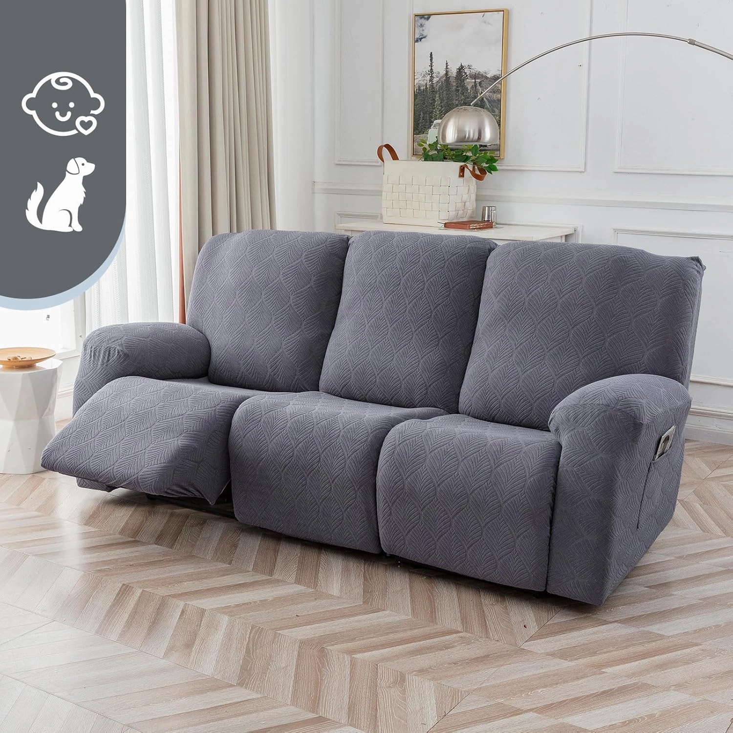 100% Waterproof Recliner Sofa Slipcovers, 3 Pieces Stretch Reclining Couch Covers for 3 Cushion Couch Sofa Pet Friendly Washable Furniture Covers for Dogs, Pets, Kids (Dark Gray, 3 Seater)