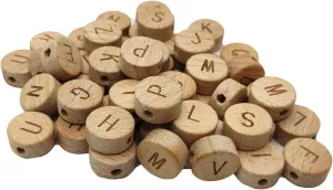 104pcs Oblate Wooden Alphabet Beads and Safe Letter Loose Beads for Keychain Unfinished Beech Round Wood chip DIY Beading Accessories for Craft Jewelry Making (Letter Beads 104pcs)