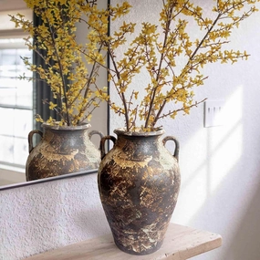 10'' Rustic Ceramic Vase, Vintage Earthy Brown Terracotta, Aged Handcrafted Stone - Textured Pottery with Unique Artisan Finish Clay