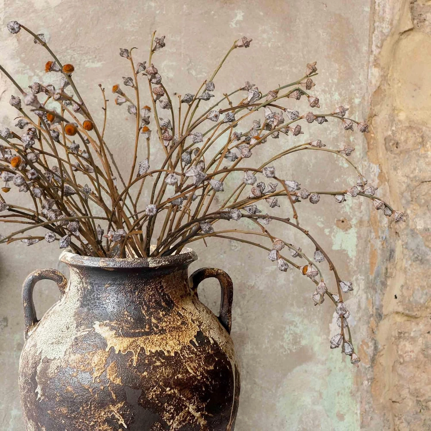 10'' Rustic Ceramic Vase, Vintage Earthy Brown Terracotta, Aged Handcrafted Stone - Textured Pottery with Unique Artisan Finish Clay