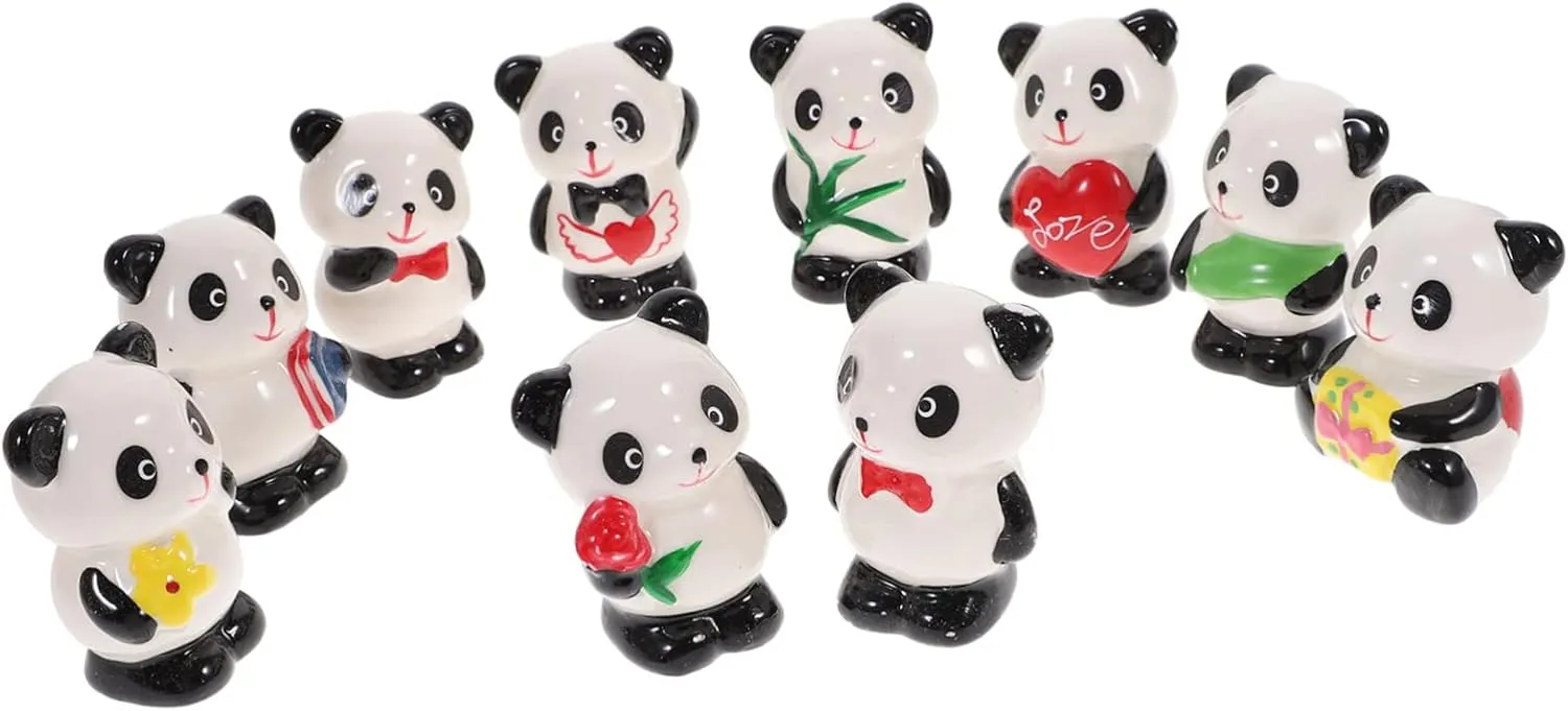 10Pcs Ceramic Panda Figurines Cute Panda Statues for Home Decor Garden Dollhouse and Party Decorations Adorable Panda Shaped Ornaments for Design