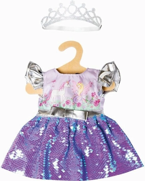 1131-Dress for Dolls Fairy and Unicorn Design with Reversible Sequins and Silver Crown, Size 28-35, 10204919, Multi-Colour