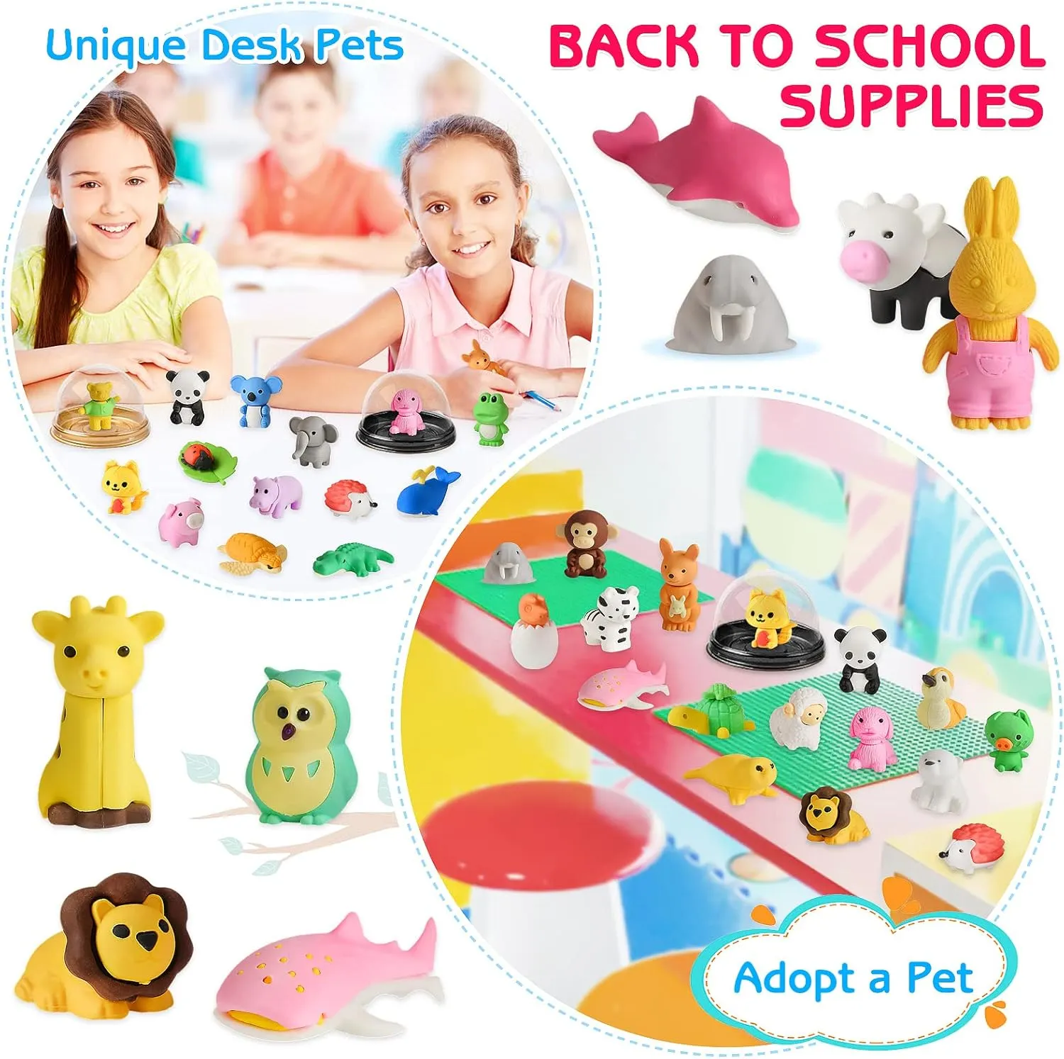120 PCS Animal Erasers Bulk Mini Pencil Eraser Puzzle Eraser Desk Pets Assembly Puzzle Kids Erasers for Party Favors, Classroom Students Prizes,Carnival Gifts, School Supplies