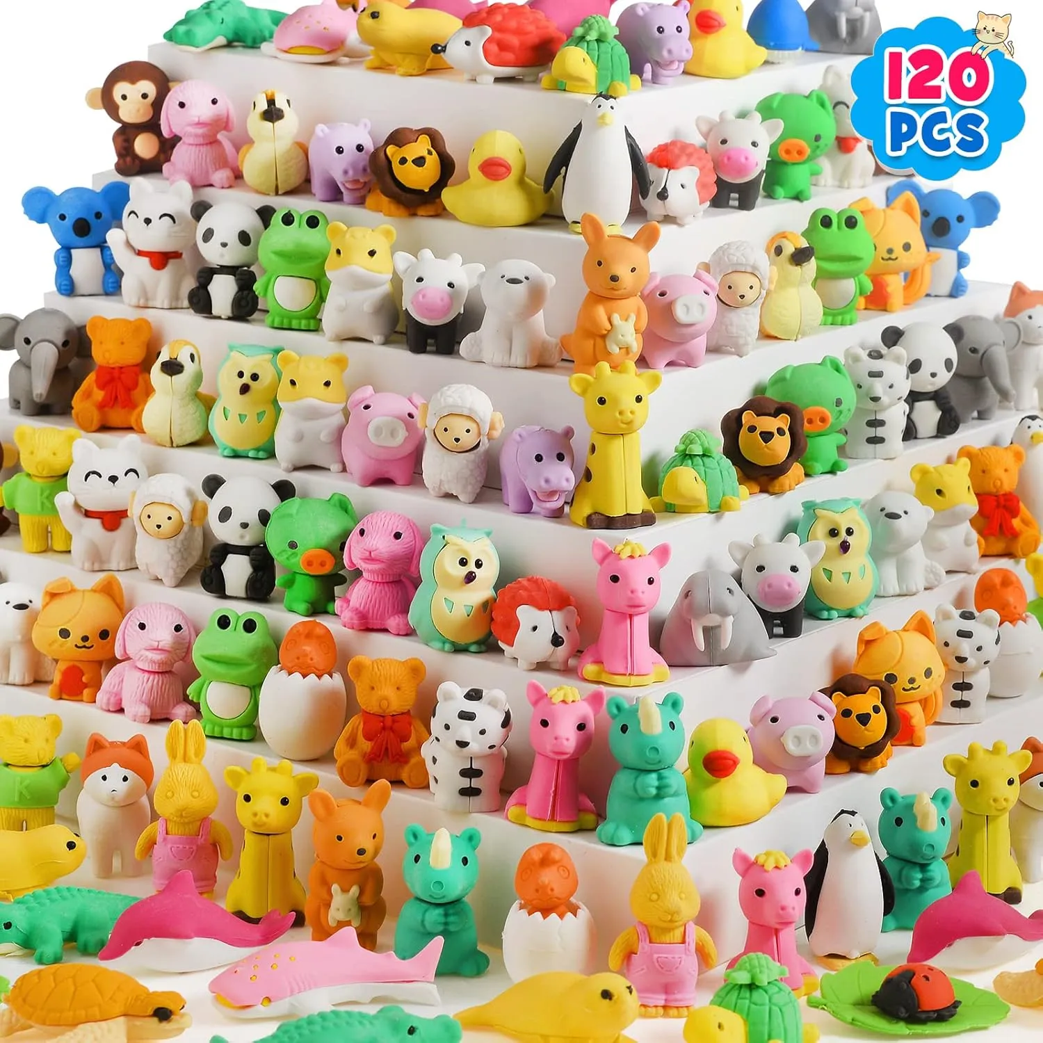 120 PCS Animal Erasers Bulk Mini Pencil Eraser Puzzle Eraser Desk Pets Assembly Puzzle Kids Erasers for Party Favors, Classroom Students Prizes,Carnival Gifts, School Supplies