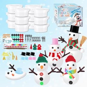 12 Pack Build a Snowman Kit Christmas Crafts Gift for Kids, Xmas Activities Creative Kids Air Dry Modeling Clay Snowman DIY Toys for Holiday Favor Supplies