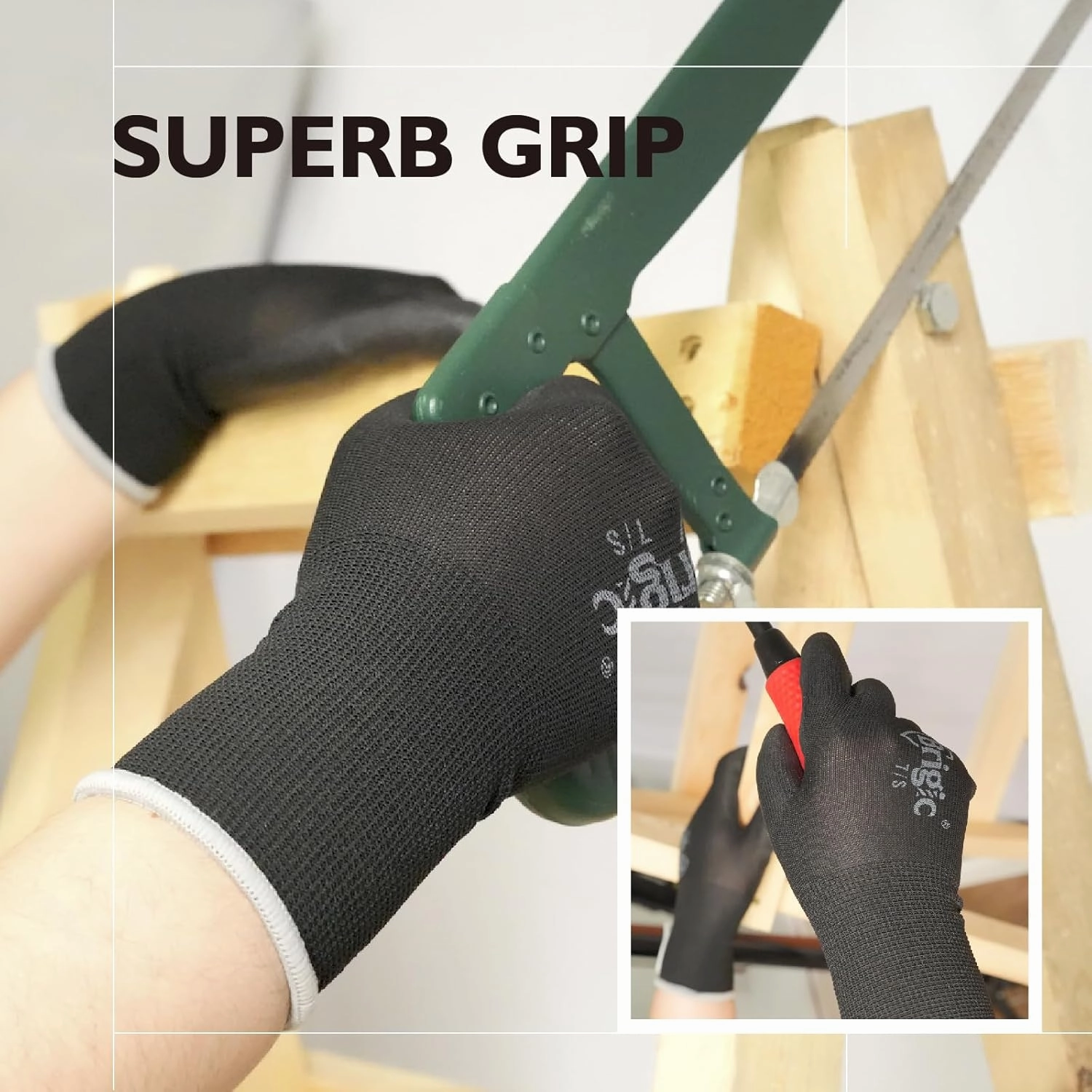 12 Pairs PU Coated Work Gloves, Eco-friendly Work Gloves for Men and Women, Excellent Grip, Bulk Pack Package Black