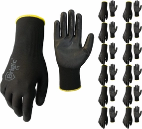 12 Pairs PU Coated Work Gloves, Eco-friendly Work Gloves for Men and Women, Excellent Grip, Bulk Pack Package Black