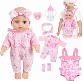 12" Baby Doll Care Gift Set in Box with Dolls Carrier,Baby Dolls with Accessories Include Clothes Socks Bottle and Pacifier Pretend Play Toddler Toys for Kids Age 3 