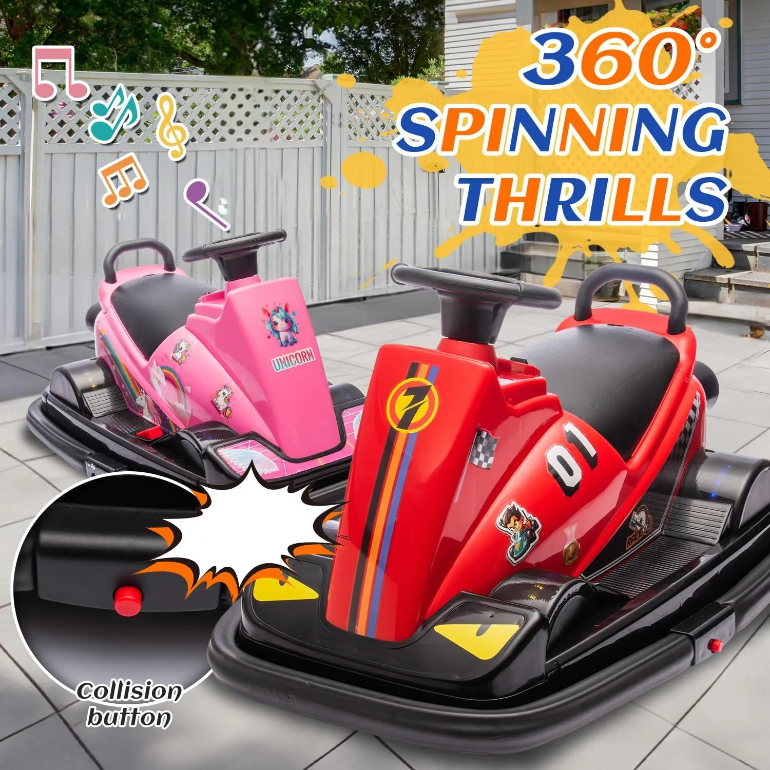 12V Children Riding on Car Bumpers, 360 ° Rotating Children's Electric Passenger Car with Four-Wheel Waterfall Lights, Bumper Car Toy Gift Suitable for Children Aged 3-5 Years Old, Red