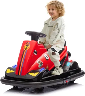 12V Children Riding on Car Bumpers, 360 ° Rotating Children's Electric Passenger Car with Four-Wheel Waterfall Lights, Bumper Car Toy Gift Suitable for Children Aged 3-5 Years Old, Red
