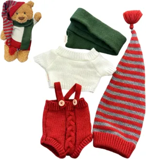 14inch Doll Clothes for Bartholomew Bear and Bashful Bunny,Teddybear Christmas Outfits,Clothes only Without Doll (4pc Includes 1 Doll Santa hat, 1 Scarf, 1 Jumpsuit ,1sweater )