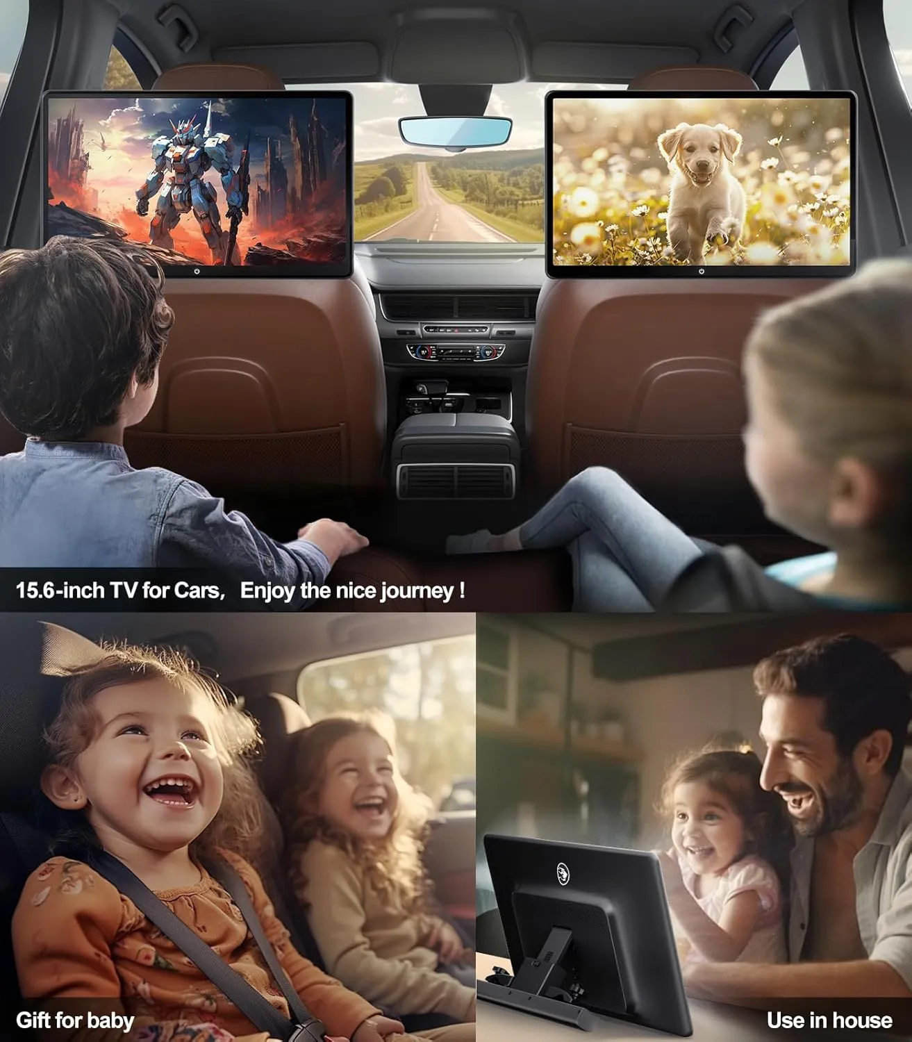 15.6 inch 4K Android Car TV Headrest Monitor for Cars Back seat Rear Entertainment System, Support Wireless Phone Link Touch Screen,with WiFi/Bluetooth/HDMI/USB/Video Player 2G 32G (2PCs)
