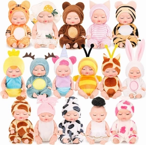 16 Pcs 4 Inch Mini Reborn Baby Dolls Lifelike Realistic Tiny Baby Doll with Animal Clothes Cute Infant Figurine Gifts Set for Teens Girls Boys Toddlers Kids 3  Birthday Gifts Big Fillers