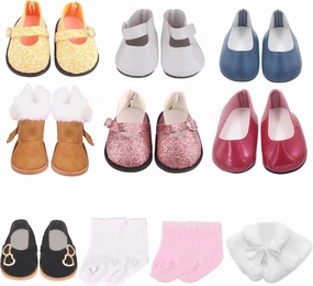 19Pcs 18 inch American Doll Accessories, 7 Pairs of Doll Shoes, 2 Pair of Socks and 1Pc Doll Cloak, Suitable for 18-inch Girl Dolls Brithday Presents Best Gift for Kid, Gril