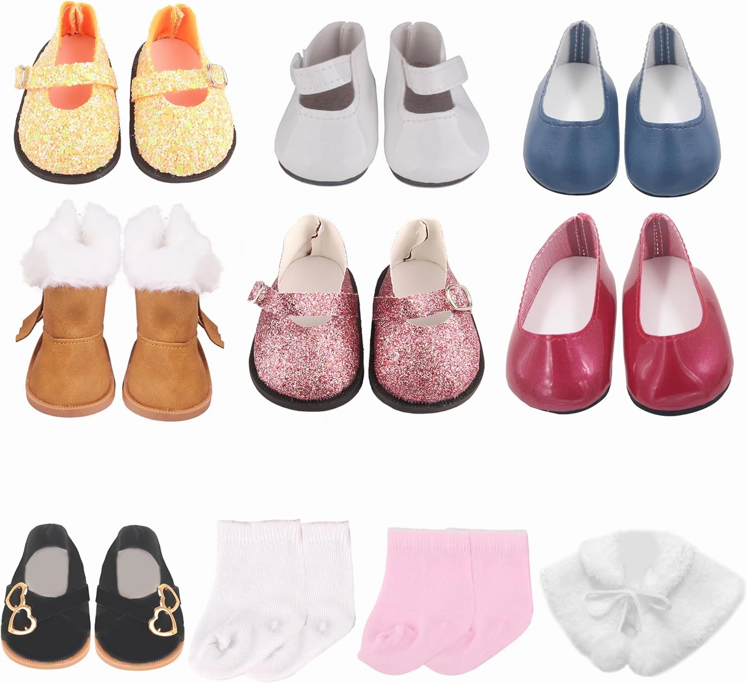 19Pcs 18 inch American Doll Accessories, 7 Pairs of Doll Shoes, 2 Pair of Socks and 1Pc Doll Cloak, Suitable for 18-inch Girl Dolls Brithday Presents Best Gift for Kid, Gril