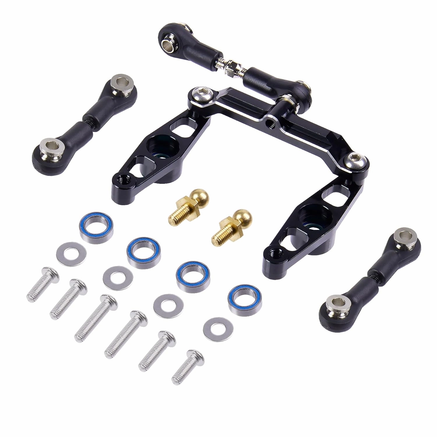 1/10 RC Car Aluminum Alloy Ball Bearing Crank Steering Arms Set with Tie Rod Steering Assembly for Tamiya TT-02, TT-02D, TT-02E, TT02-B Upgrade