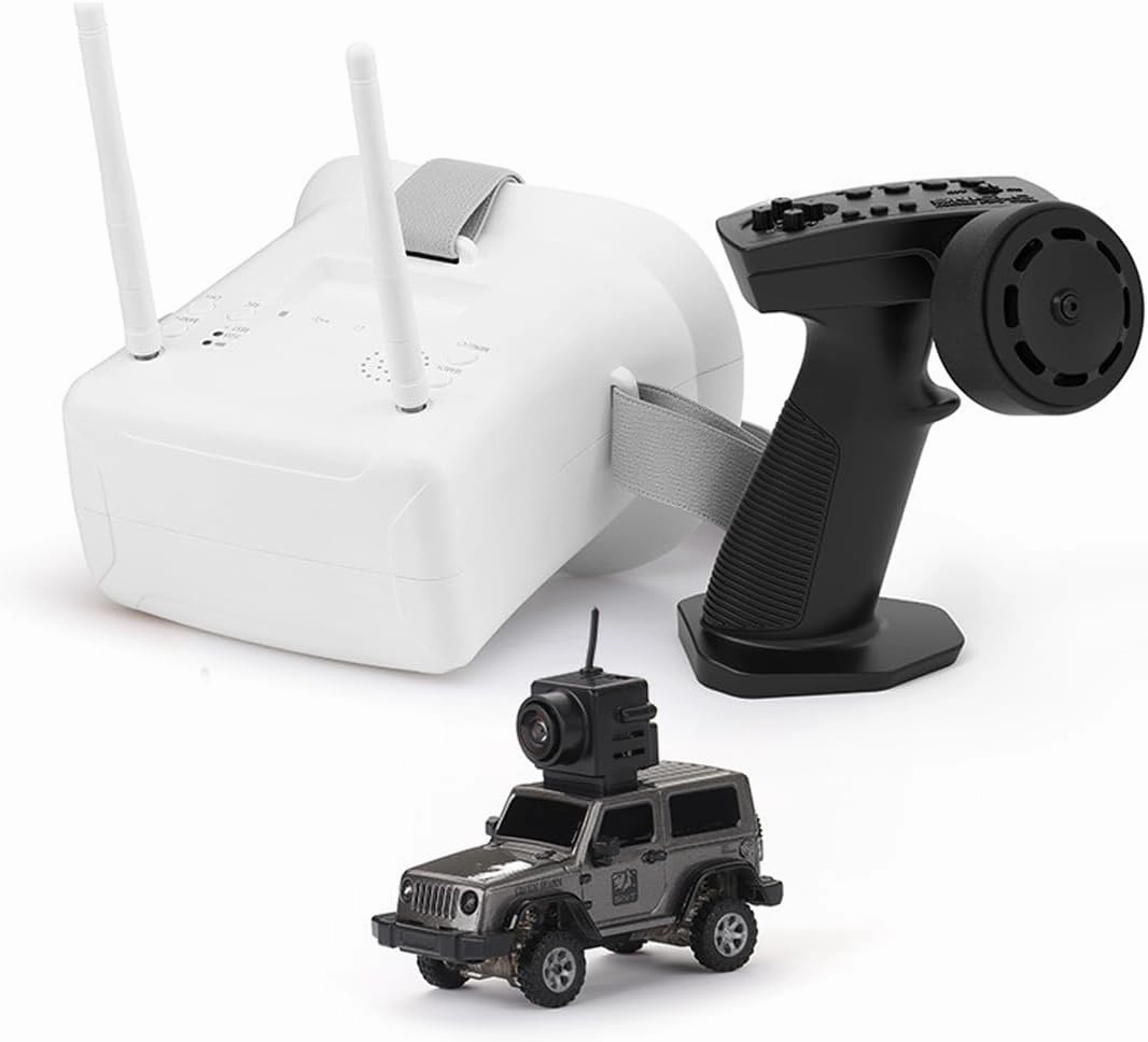 1/64 Scale RC Mini Drift Car with FPV Camera, 2.4G Romote Control Off-Road Climbing Car, 4WD Electric Racing Vehicle Model with LED Gift for Adult (RTR FPV Goggles Version)