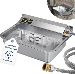 1Gal/3.8L Automatic Water Dispenser for Dogs, Patented Automatic Dog Waterer for Indoor/Outdoor, Stainless Steel Water Bowl Dispenser for Livestock Chicken, Dog Feeder Fit 3/4'' GHT Faucet
