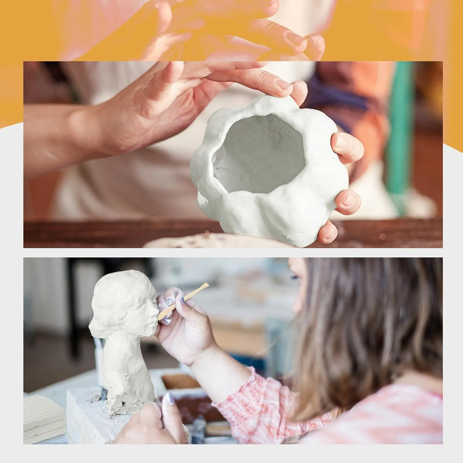 2 Pack Non Drying Oil Based Modeling Clay 4 Pounds with 15 Pcs Pottery Sculpting Tool Set Non Hardening Reusable Sculpting Clay for Craft Projects for Beginners Artist(White)