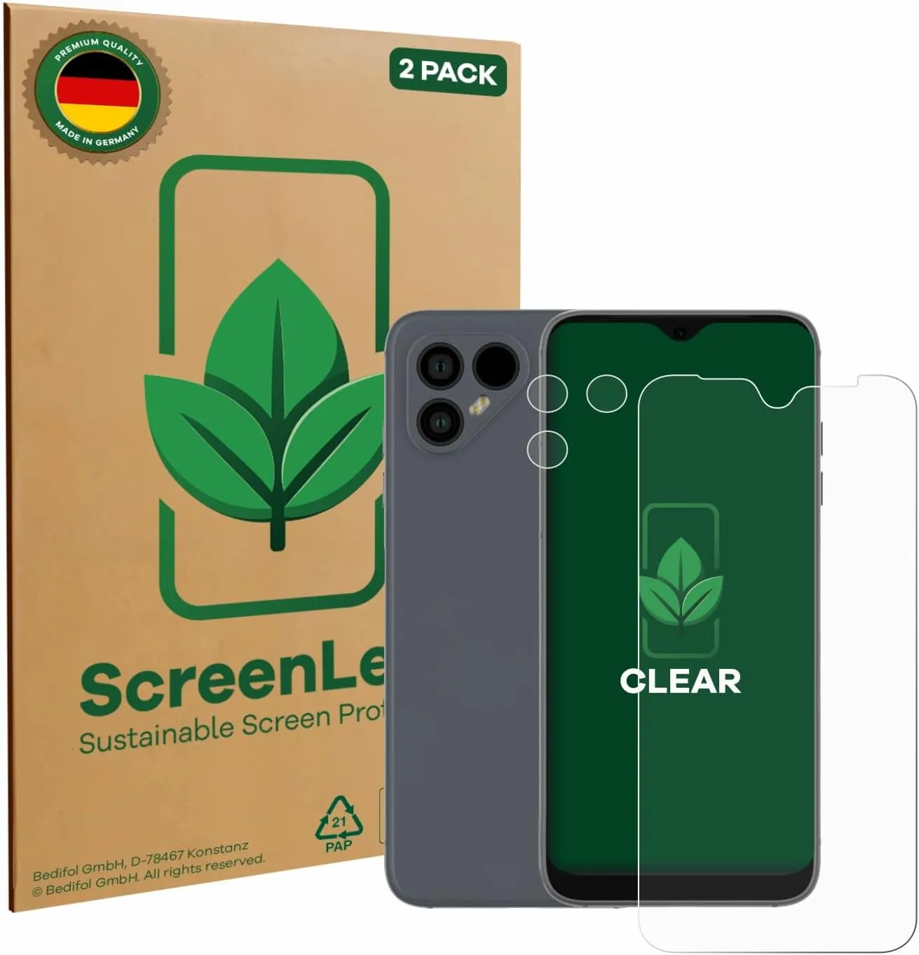 (2 Pack Screen Protector Compatible with Fairphone 4 (Front Camera) [Sustainable Screen Protection, Clear, Anti-Scratch]