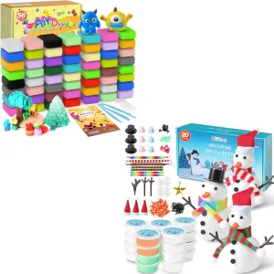 20 Piece Kids Snowman Craft Set with Air Dry Clay 56 Colors, Kids DIY Christmas Crafts, Christmas Activity Snowman Making, Christmas Party Gifts for 3-12 Boys and Girls