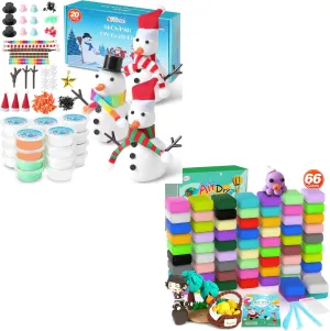 20 Piece Kids Snowman Craft Set with Air Dry Clay 66 Colors, Kids DIY Christmas Crafts, Christmas Activity Snowman Making, DIY Modeling Clay Set, Gifts for 3-12 Boys and Girls