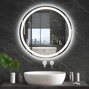 24 Inch LED Round Lighted Mirror, Bathroom Backlit Vanity Mirror Wall Mounted with 3000K/4000K/6000K Adjustable, Anti-Fog, Smart Touch Button, Stepless Dimmable Lighted Makeup Mirror