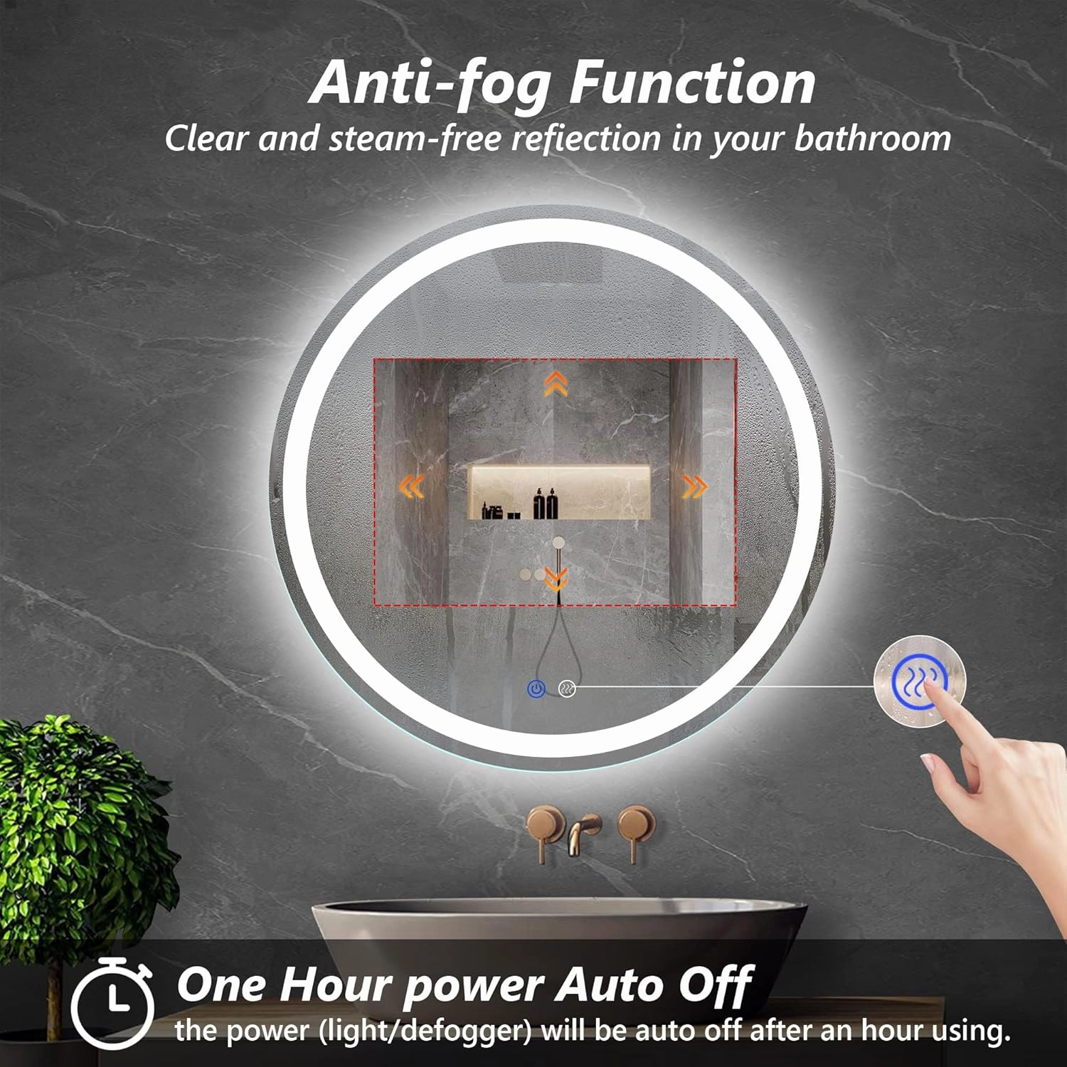 24 Inch LED Round Lighted Mirror, Bathroom Backlit Vanity Mirror Wall Mounted with 3000K/4000K/6000K Adjustable, Anti-Fog, Smart Touch Button, Stepless Dimmable Lighted Makeup Mirror