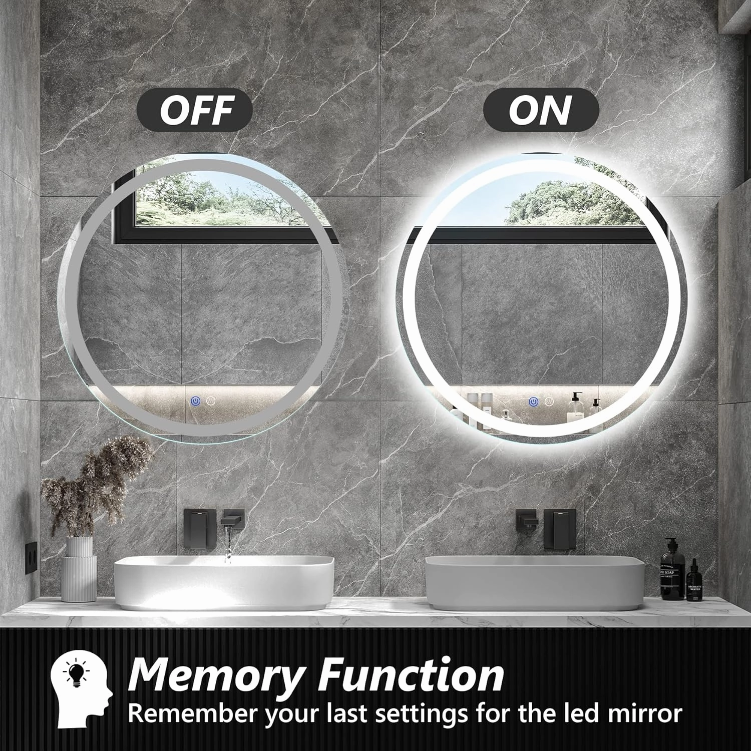 24 Inch LED Round Lighted Mirror, Bathroom Backlit Vanity Mirror Wall Mounted with 3000K/4000K/6000K Adjustable, Anti-Fog, Smart Touch Button, Stepless Dimmable Lighted Makeup Mirror