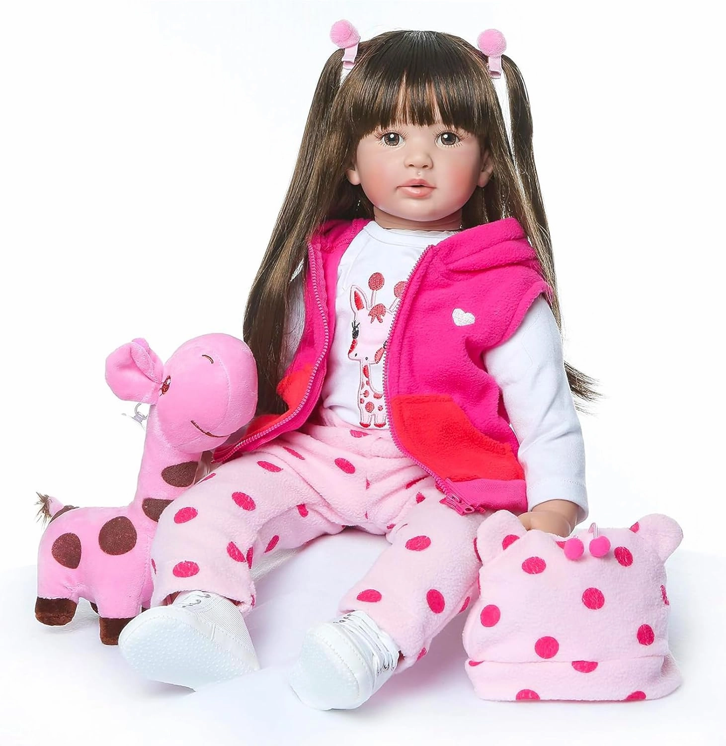 24 Inch Reborn Baby Dolls Lifelike Baby Doll Toddler Girl with Long Hair Weighted Baby Vinyl Limbs & Soft Cloth Body Feeding Kit Toys Birth Certificate Accessories Gifts for Kids Age 3 