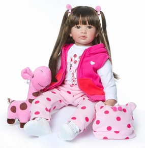 24 Inch Reborn Baby Dolls Lifelike Baby Doll Toddler Girl with Long Hair Weighted Baby Vinyl Limbs & Soft Cloth Body Feeding Kit Toys Birth Certificate Accessories Gifts for Kids Age 3 