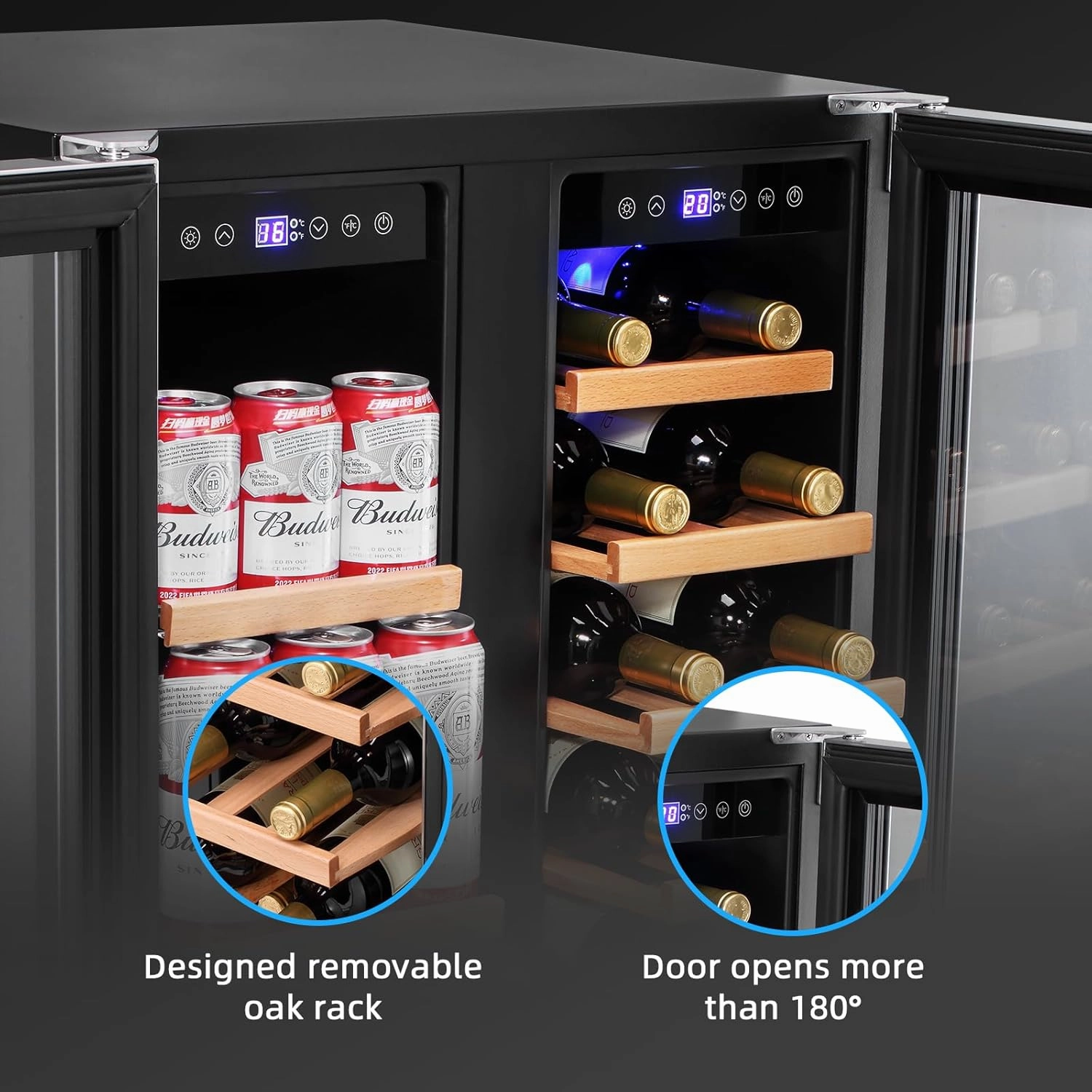 24 Inch Wine and Beverage Refrigerator Under Counter, Dual Zone 20 Bottles & 88 Cans Beverage Fridge with Stainless Steel Tempered Glass Door, Built-in/Freestanding Mini Fridge for Office/Bar/Kitchen