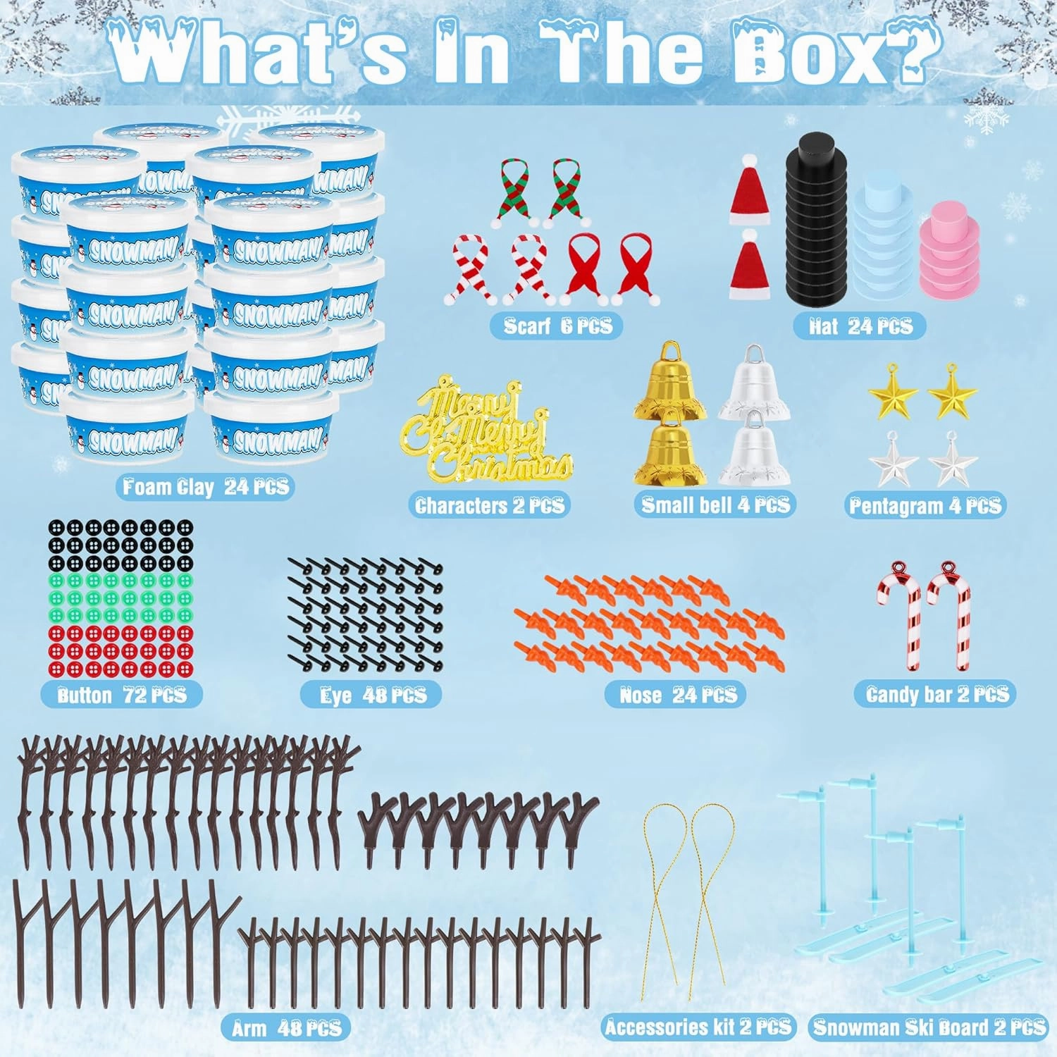 24 Pack Build a Snowman Kit, Christmas DIY Snowman Crafts for Kids Bulk, Snowman Kit Winter Decorations Indoor, Creative Kids Air Dry Clay Modeling Crafts Kit for Christmas Gifts Favor Supplies