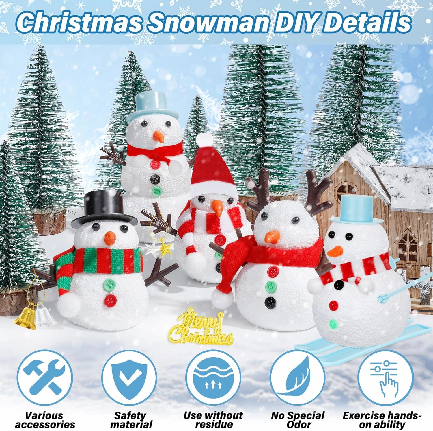24 Pack Build a Snowman Kit, Christmas DIY Snowman Crafts for Kids Bulk, Snowman Kit Winter Decorations Indoor, Creative Kids Air Dry Clay Modeling Crafts Kit for Christmas Gifts Favor Supplies