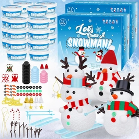 24 Pack Build a Snowman Kit, Christmas DIY Snowman Crafts for Kids Bulk, Snowman Kit Winter Decorations Indoor, Creative Kids Air Dry Clay Modeling Crafts Kit for Christmas Gifts Favor Supplies