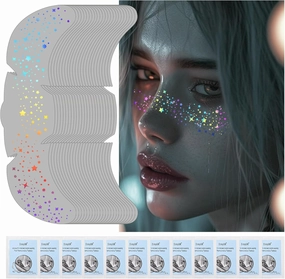 24pcs Holographic Multichrome Glitter Freckles Face Tattoo, Waterproof Sparkle Colored Face Glitter Speckles Patches for Women, Cute Star Temporary Tattoo Makeup Accessories for Festival Rave