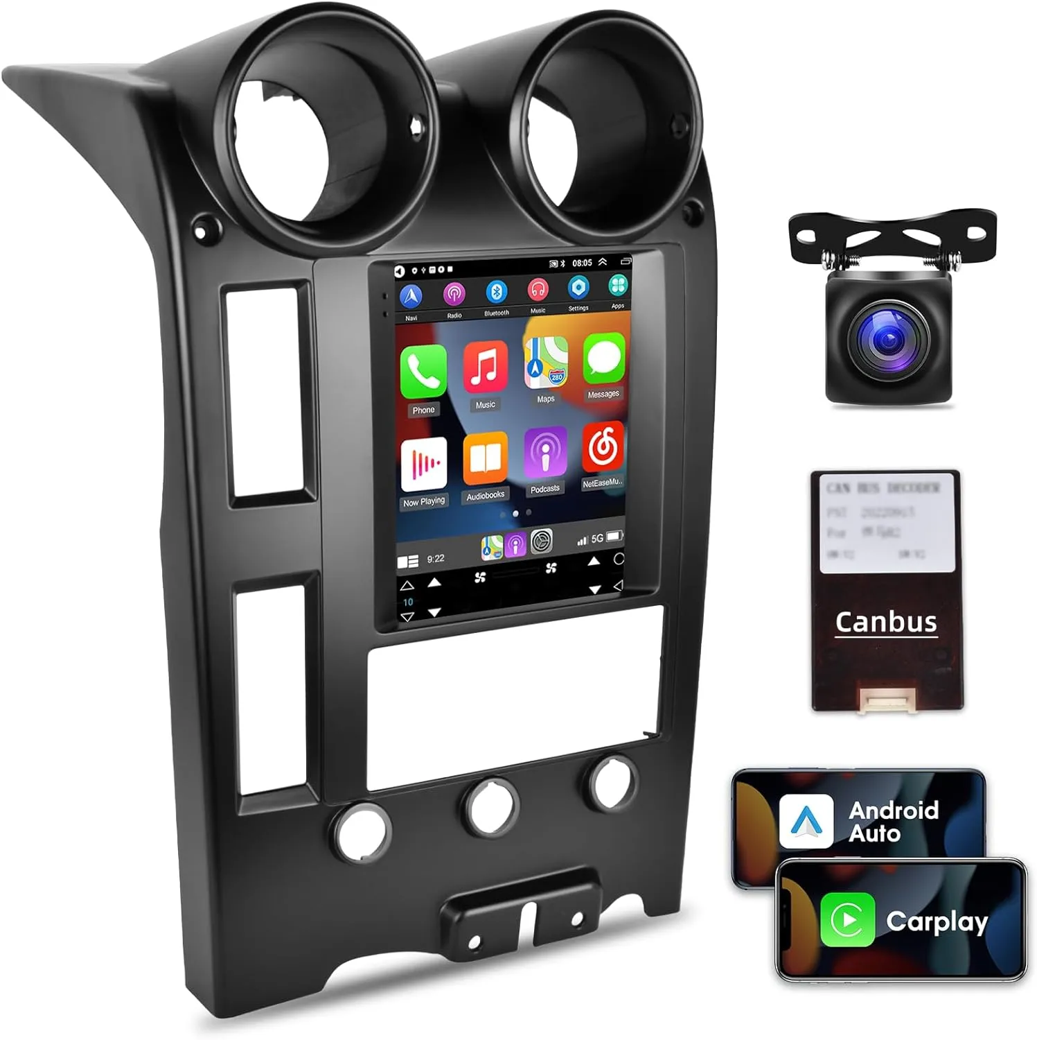 [2G 64G] Vertical Car Radio for Hummer H2 2002-2007, 9.7 inch Android 13 Touch Screen Stereo, Carplay/Android Auto/Hi-Fi Audio/1080P/SWC/Bluetooth   AHD Backup Camera   MIC