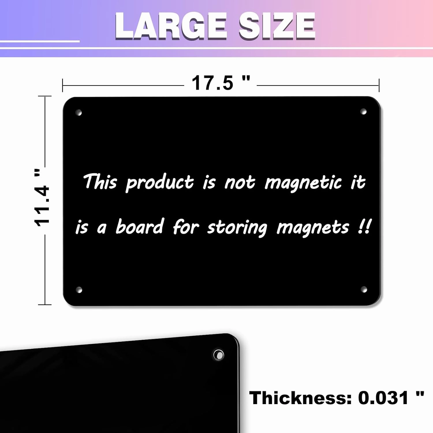 2Pack Black Magnetic Board,17.5" x 11.4" Magnet Bulletin Board to Display Magnetic Notes, Poetry, Photos, Suitable for Wall, Refrigerator, Cabinet etc, Come with 8 Pcs Dual Lock Tape and Screws