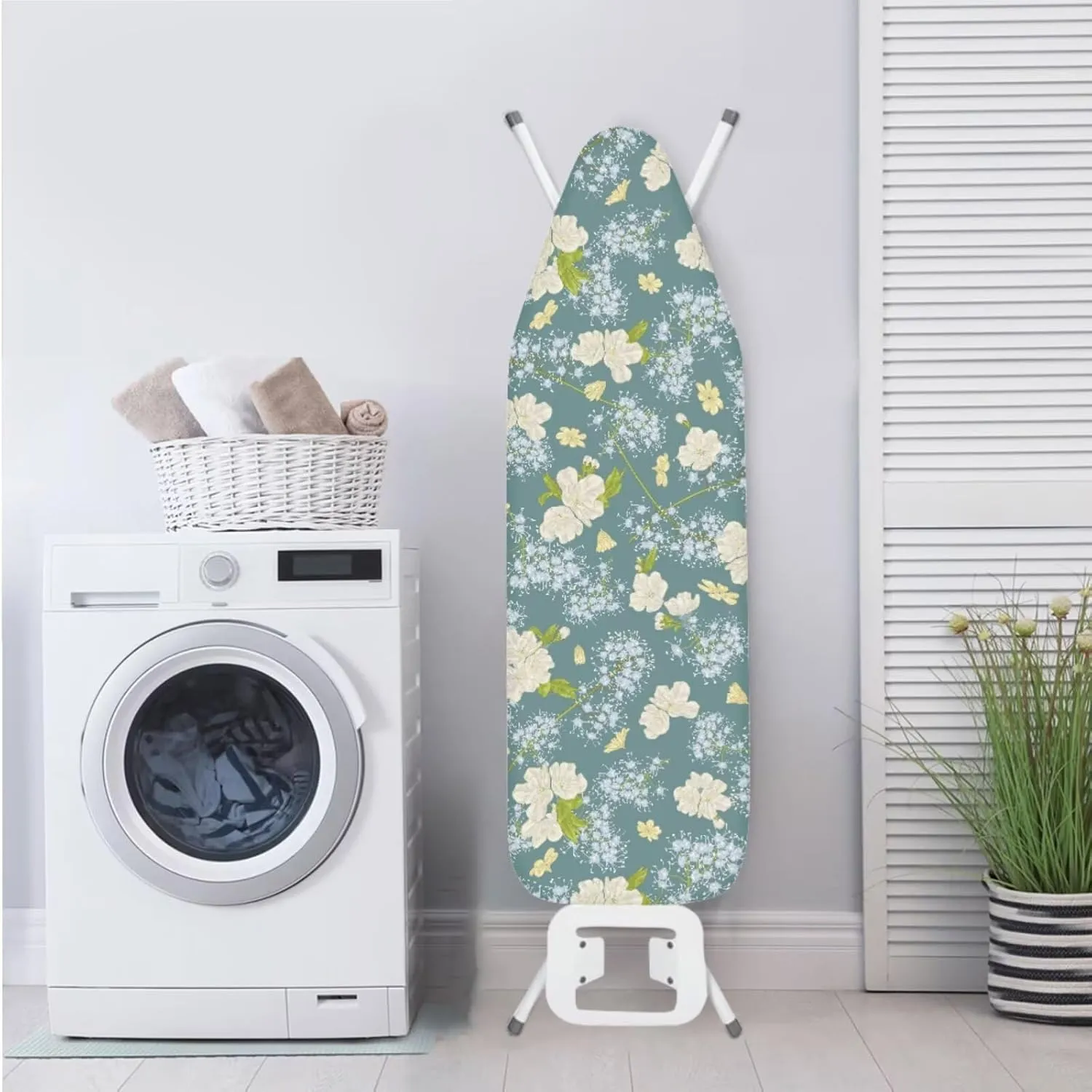 3-Strap Ironing Board Cover & Iron Carry Bag Set - Dandelion White Flower Print Scorch Resistant Protective Cover   Durable Zippered Storage Case with Handle for Full-Size Irons 17x49