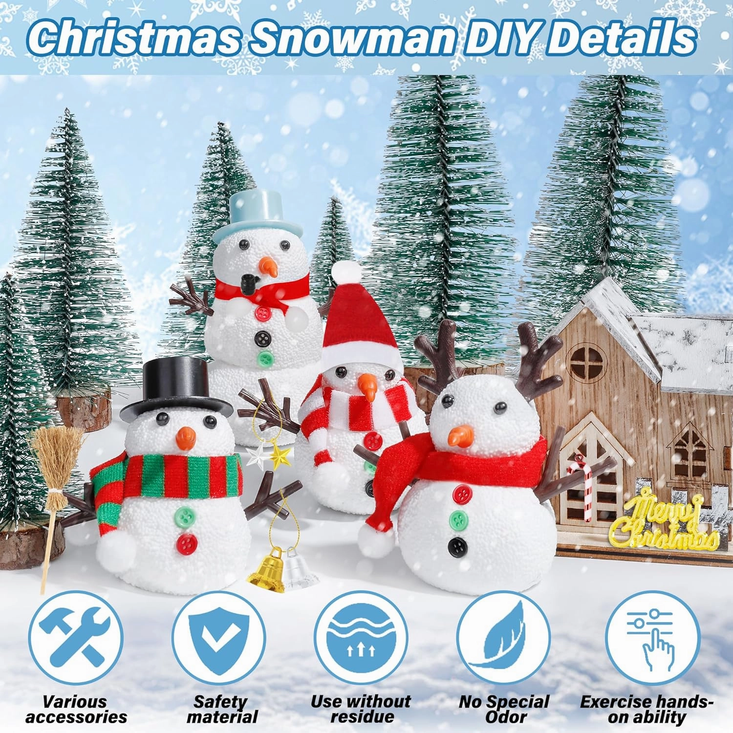 30 Pack Snowman Kit - Build a Snowman Kit DIY Christmas Craft Gifts - Creative Air Dry Clay Modeling Crafts Kit for School Winter Party Activities - Perfect Christmas Activity Gifts for Kids Indoors