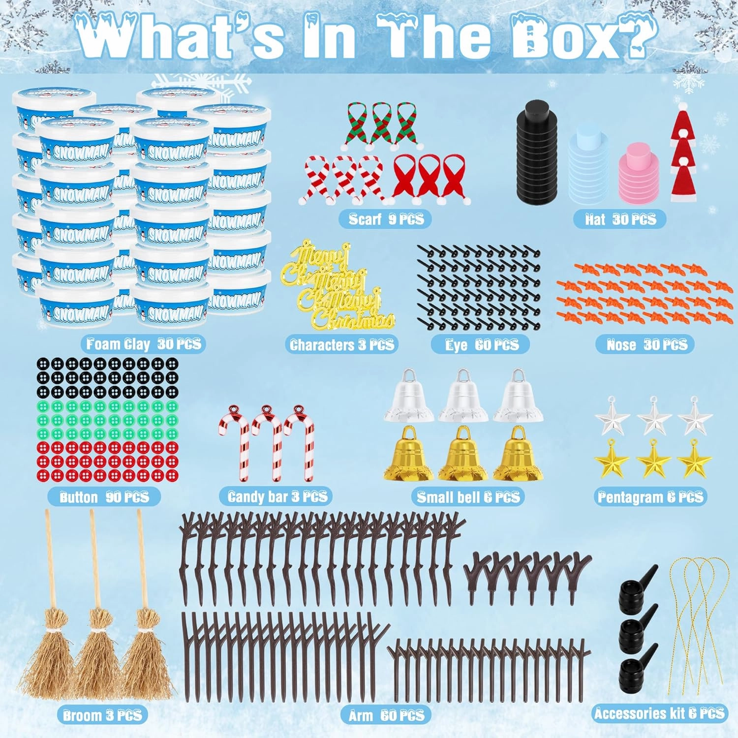 30 Pack Snowman Kit - Build a Snowman Kit DIY Christmas Craft Gifts - Creative Air Dry Clay Modeling Crafts Kit for School Winter Party Activities - Perfect Christmas Activity Gifts for Kids Indoors