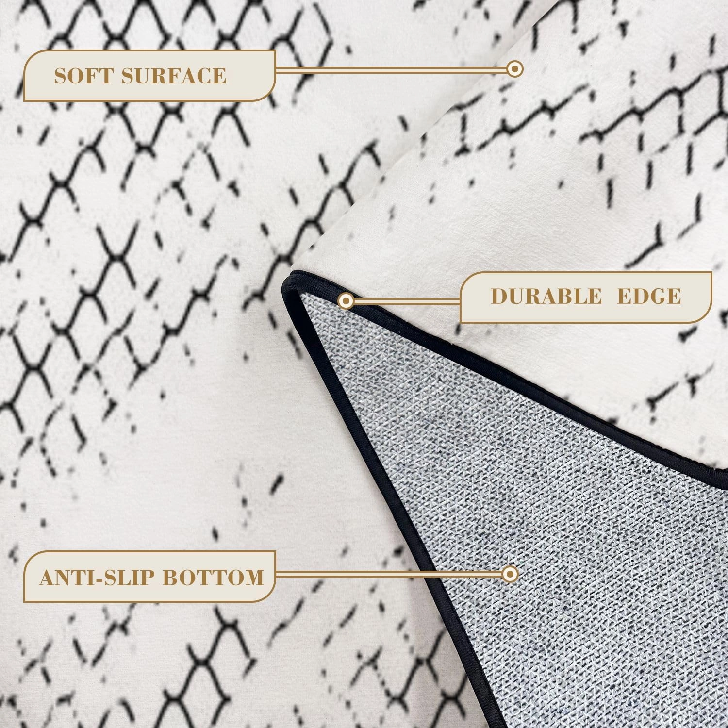 32"x 48" Boho Area Rugs Mesh Texture for Fishing nets Grunge Pattern for Sportswear Washable Low Pile Carpet Non Slip Floor Mat Soft for Living Room Bedroom Nursery Room Bathroom Home Decor