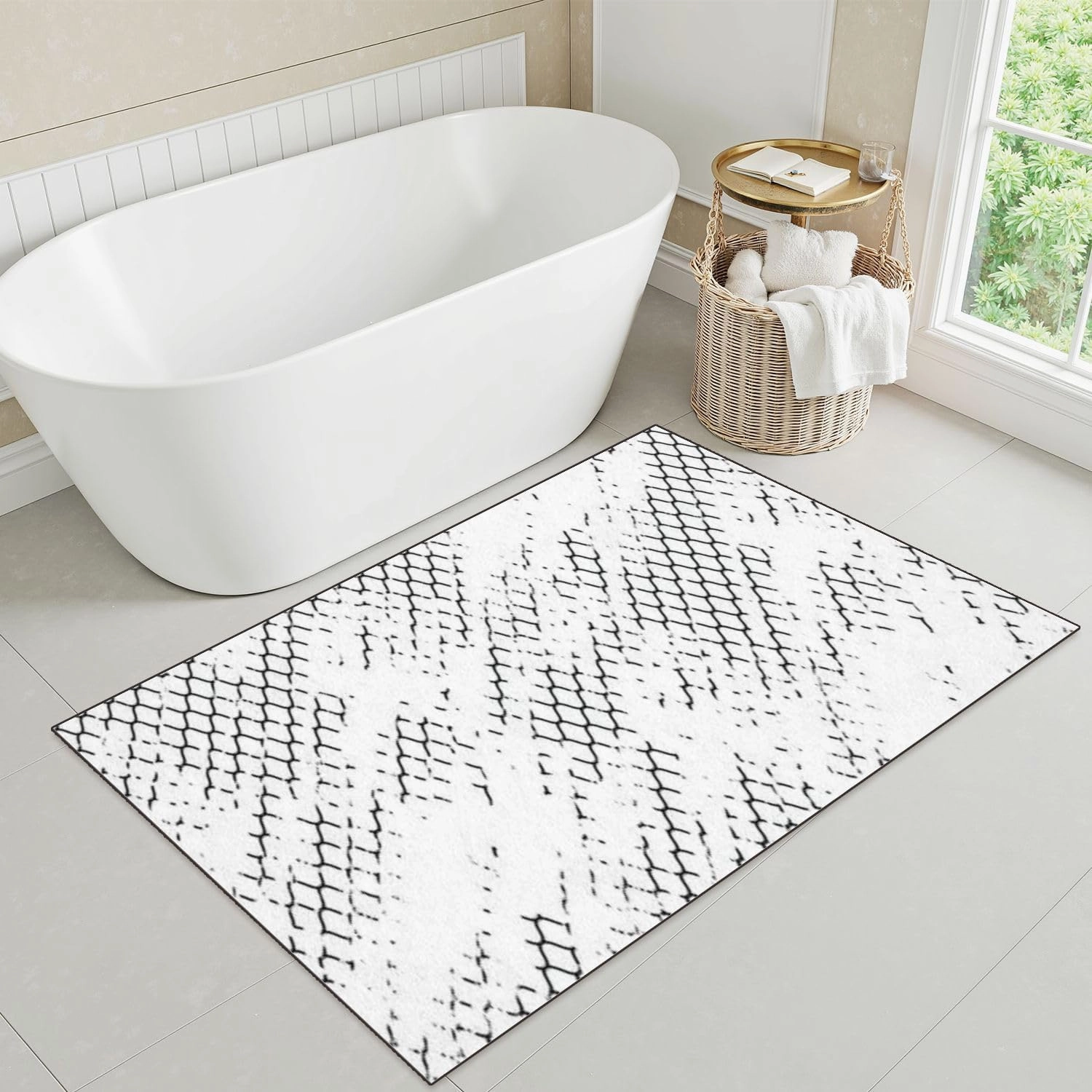 32"x 48" Boho Area Rugs Mesh Texture for Fishing nets Grunge Pattern for Sportswear Washable Low Pile Carpet Non Slip Floor Mat Soft for Living Room Bedroom Nursery Room Bathroom Home Decor