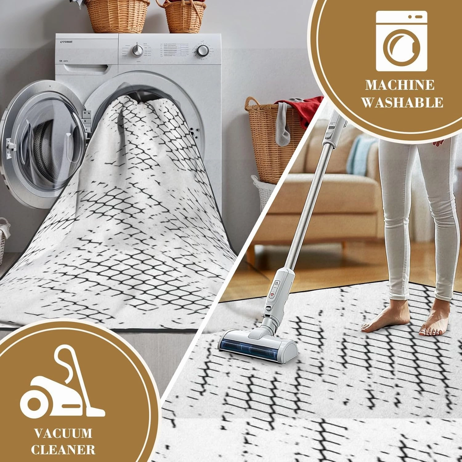 32"x 48" Boho Area Rugs Mesh Texture for Fishing nets Grunge Pattern for Sportswear Washable Low Pile Carpet Non Slip Floor Mat Soft for Living Room Bedroom Nursery Room Bathroom Home Decor