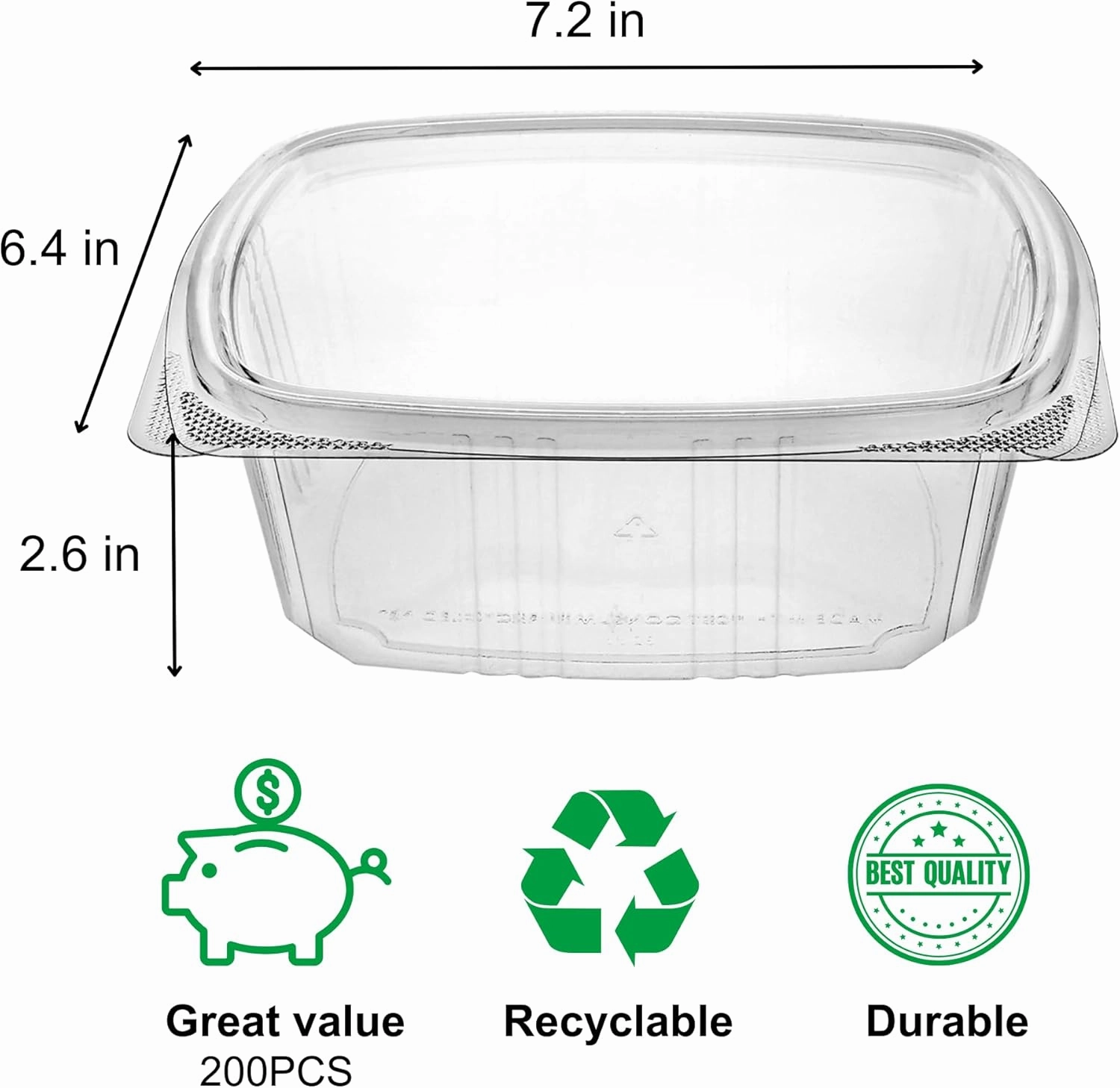 32oz RPET Clear Hinged Lid Deli Container -200Pcs