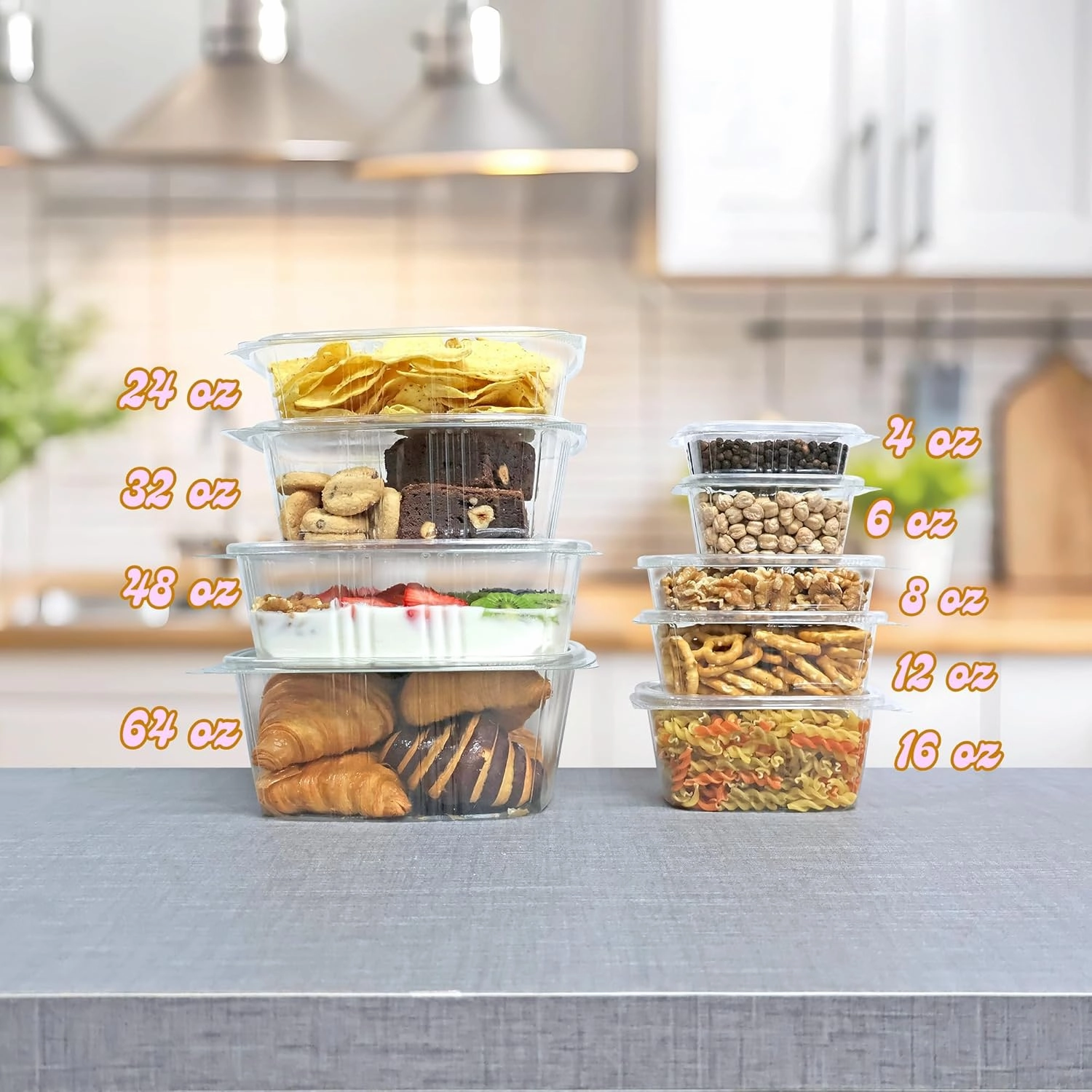 32oz RPET Clear Hinged Lid Deli Container -200Pcs