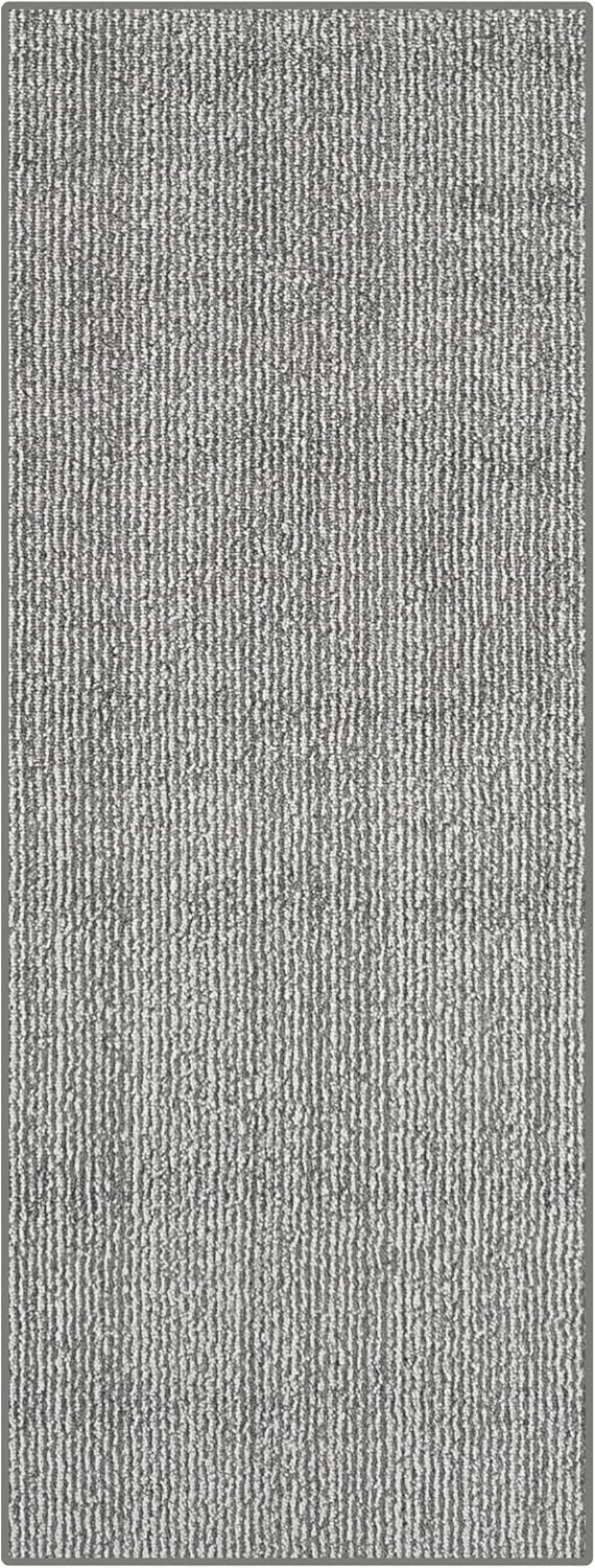 35ft Custom Size Runner Rug by The Foot for Extra Long Hallways - Striped Grey | Non-Slip & Washable | No-Fray Edge Finished